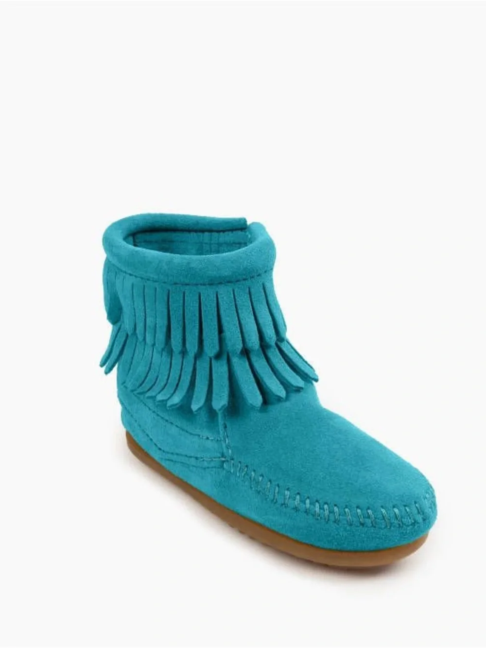 Minnetonka Double Fringe Side Zip Moccasin Boots for Kids Size 9